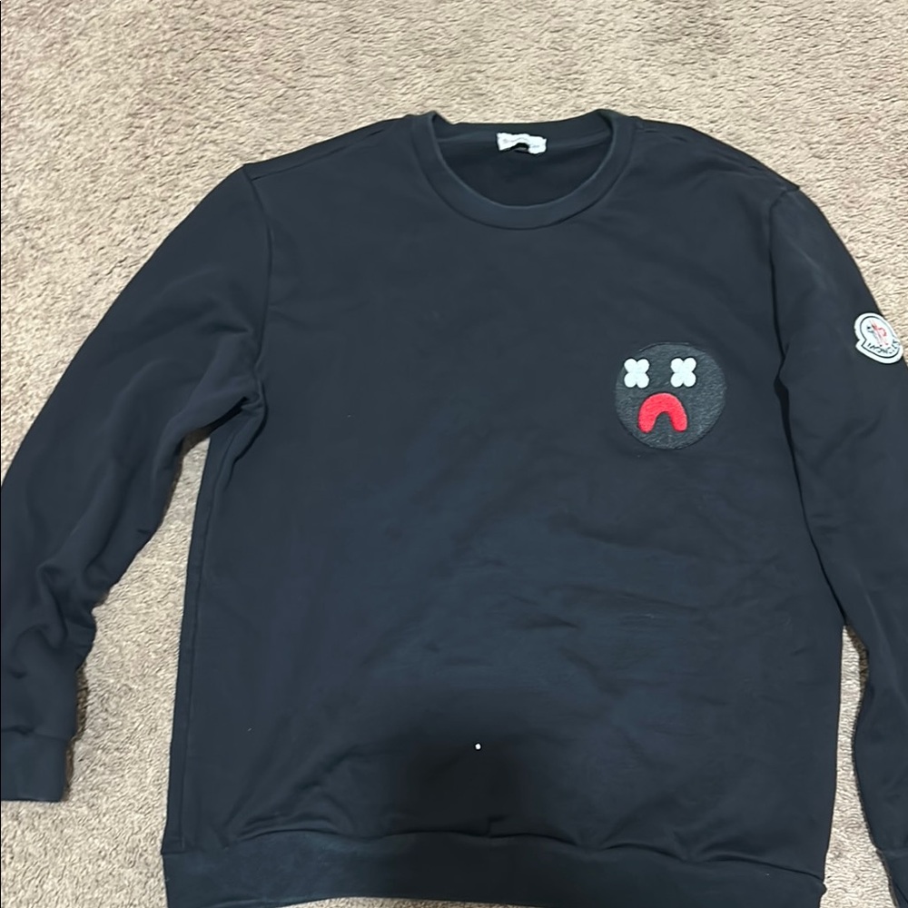 Moncler Black and Red Crewneck Sweater with Ribbed Cuffs